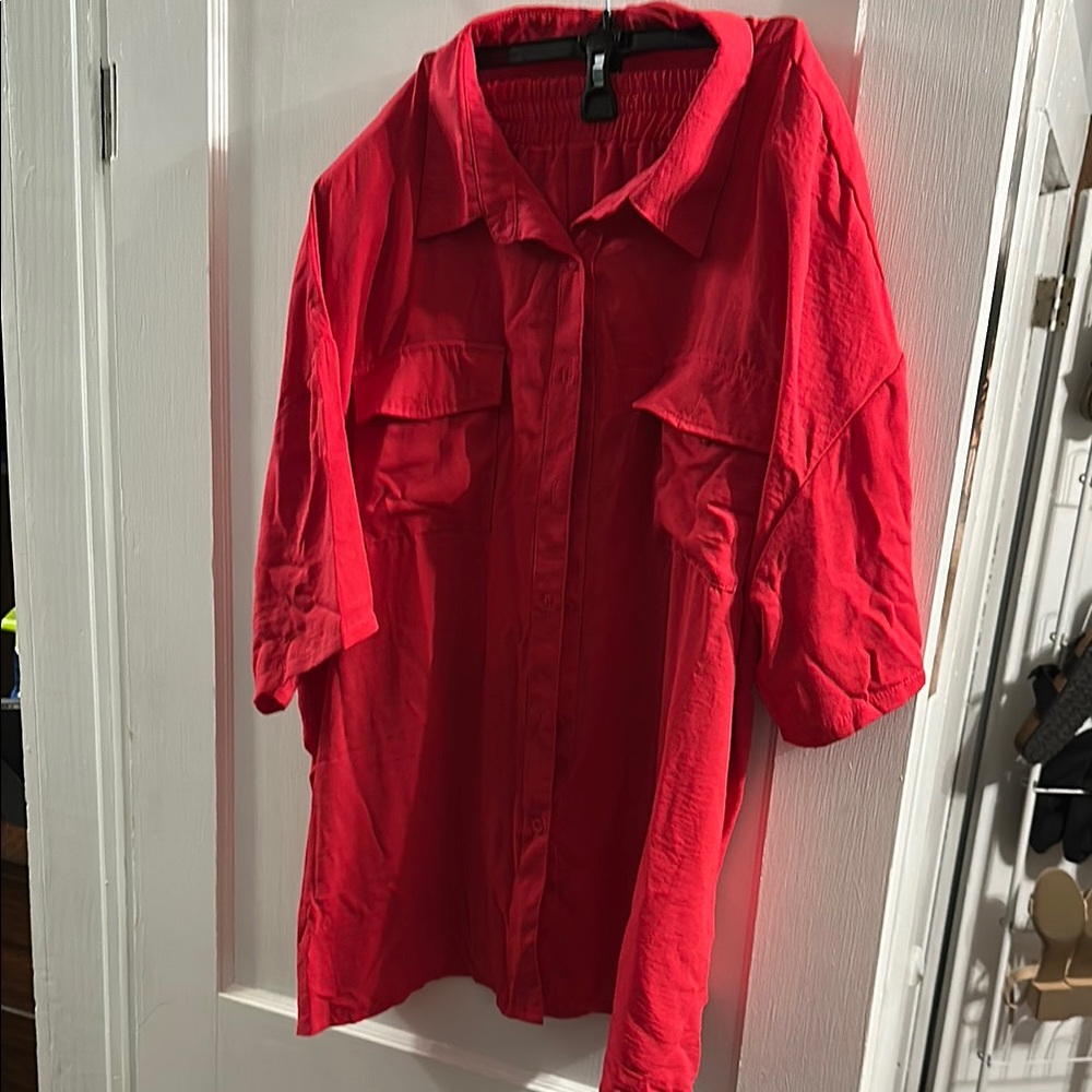 Shein Curve Hot Pink Button Down and Shorts Set 4XL